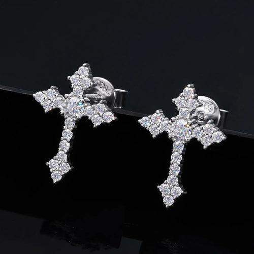 S925 Moissanite Cross Stud Earrings