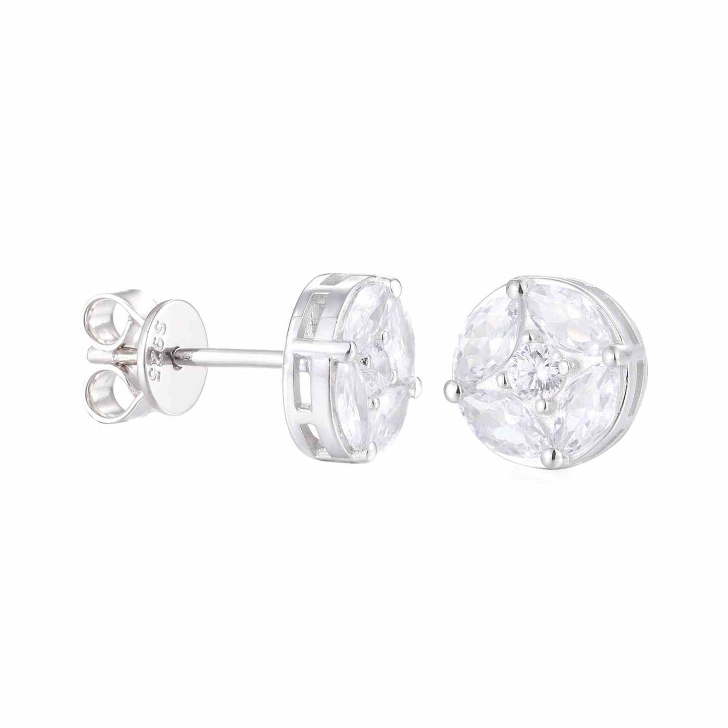 S925 Marquise Cut Moissanite Round Stud Earrings