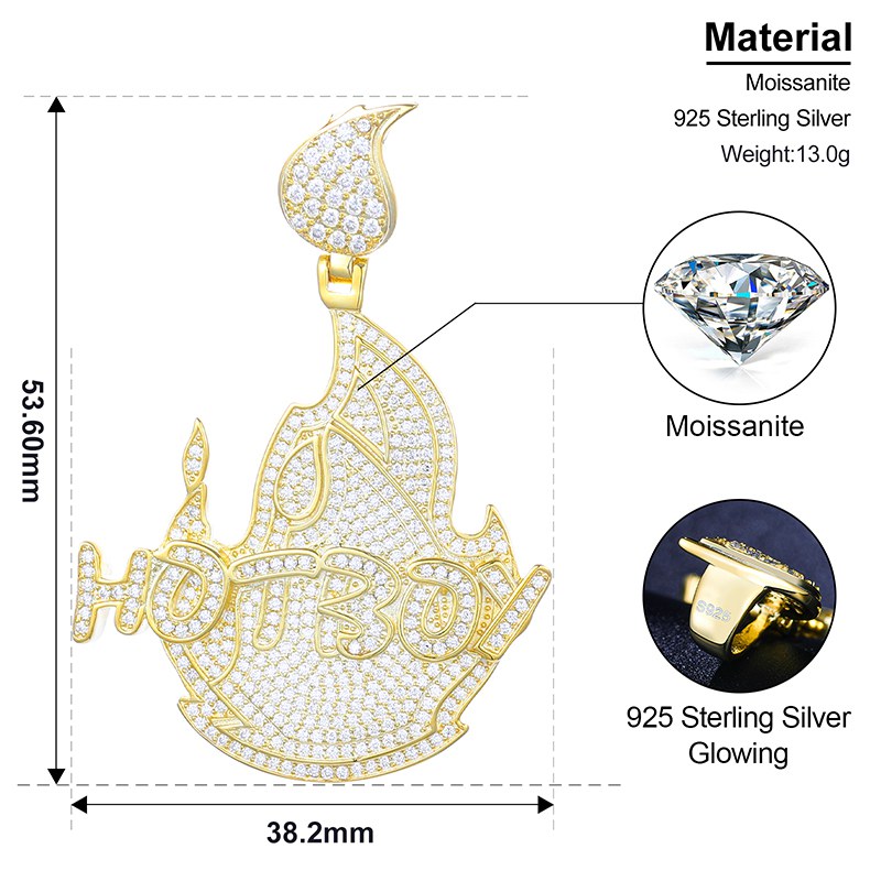 S925 Moissanite Hot Boy Flame Pendant