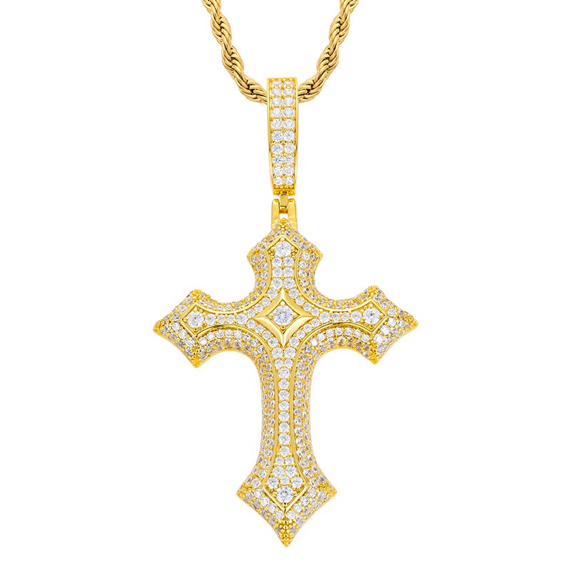 S925 Moissanite 3 Layer Flory Cross Pendant