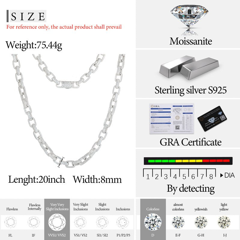 8mm S925 Moissanite Iced Box Link Chain