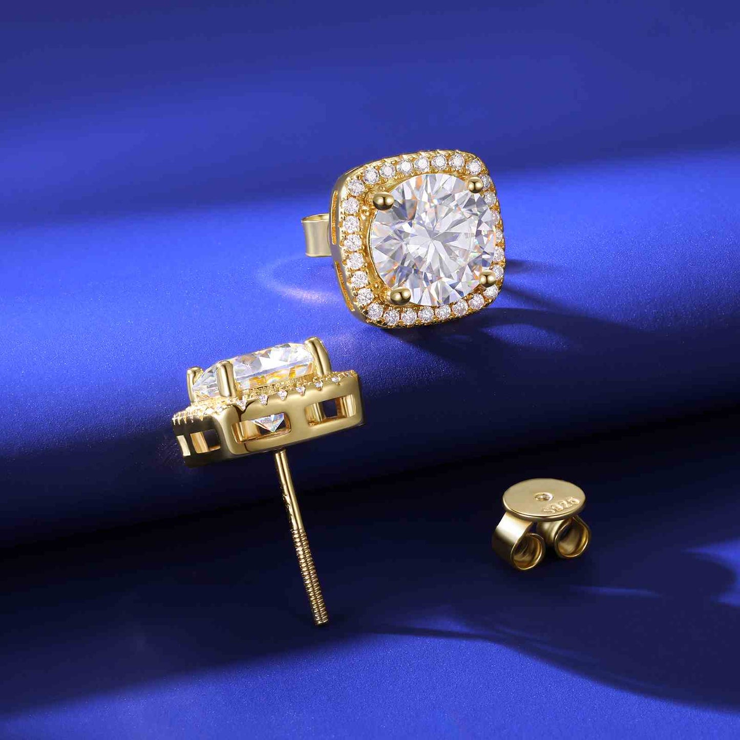 S925 Moissanite Square Halo Stud Earrings
