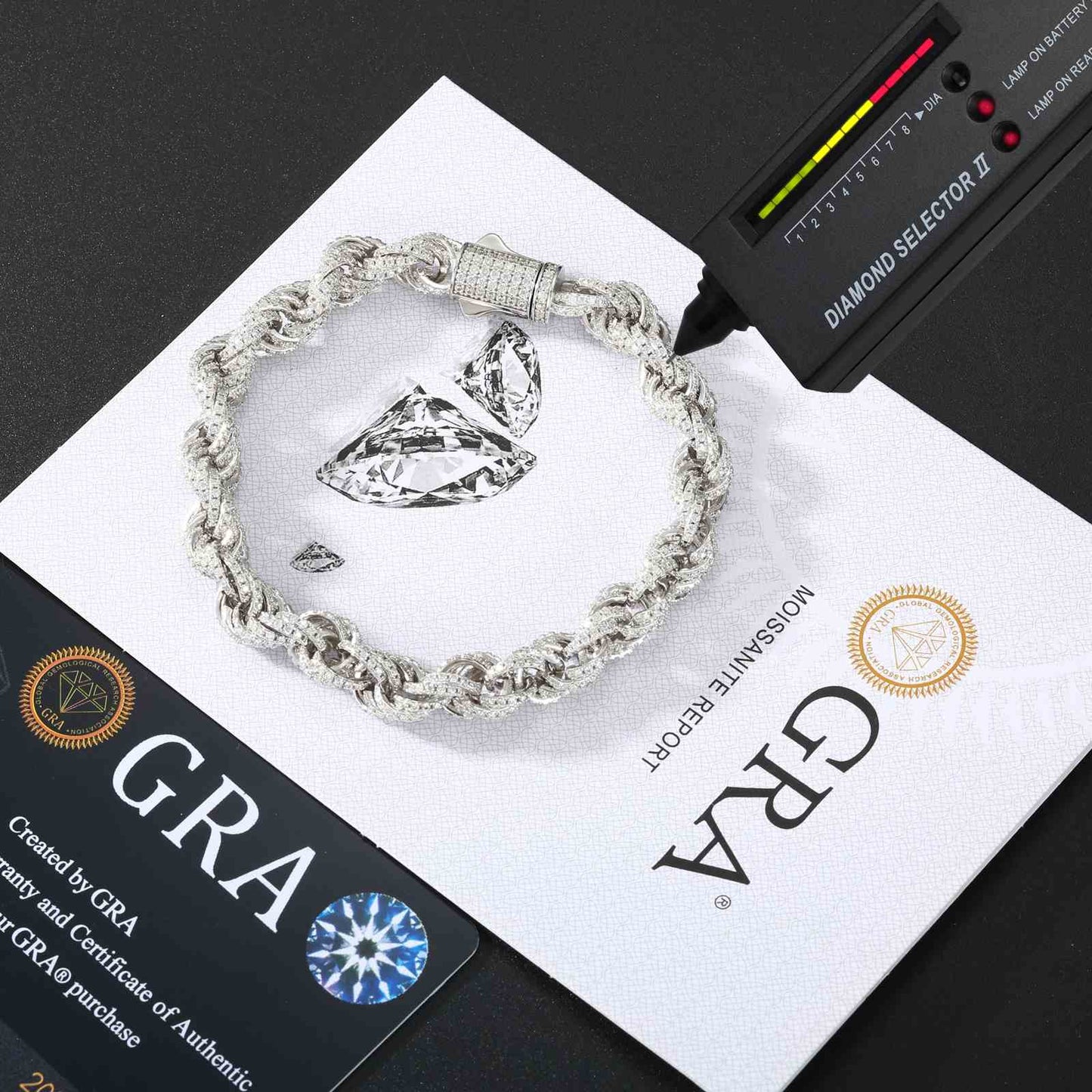 8mm 12mm S925 Moissanite Iced Out Rope Bracelet