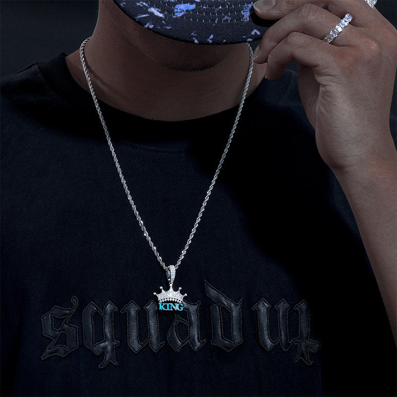 S925 Moissanite Crown Pendant With Glowing King