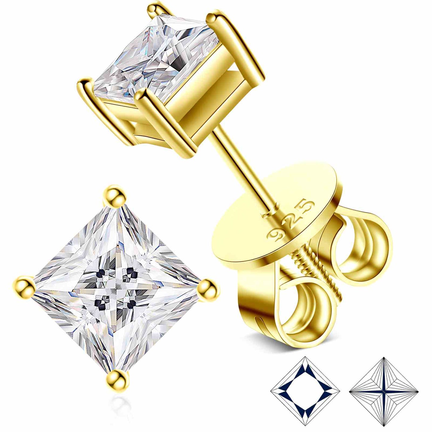 Princess Cut Moissanite Solitaire Stud Earrings