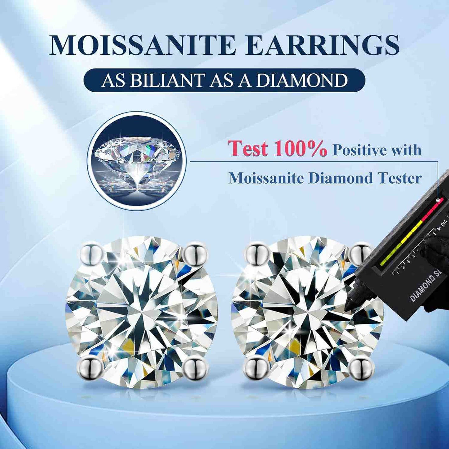 Screw Back Solitaire Moissanite Stud Earrings