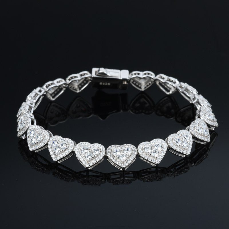 8mm S925 Moissanite Three Stone Heart Tennis Bracelet