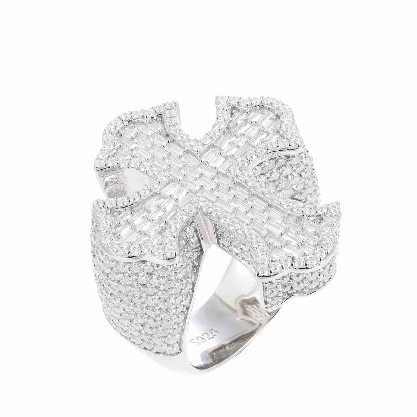 S925 Baguette Moissanite Iris Cross Ring