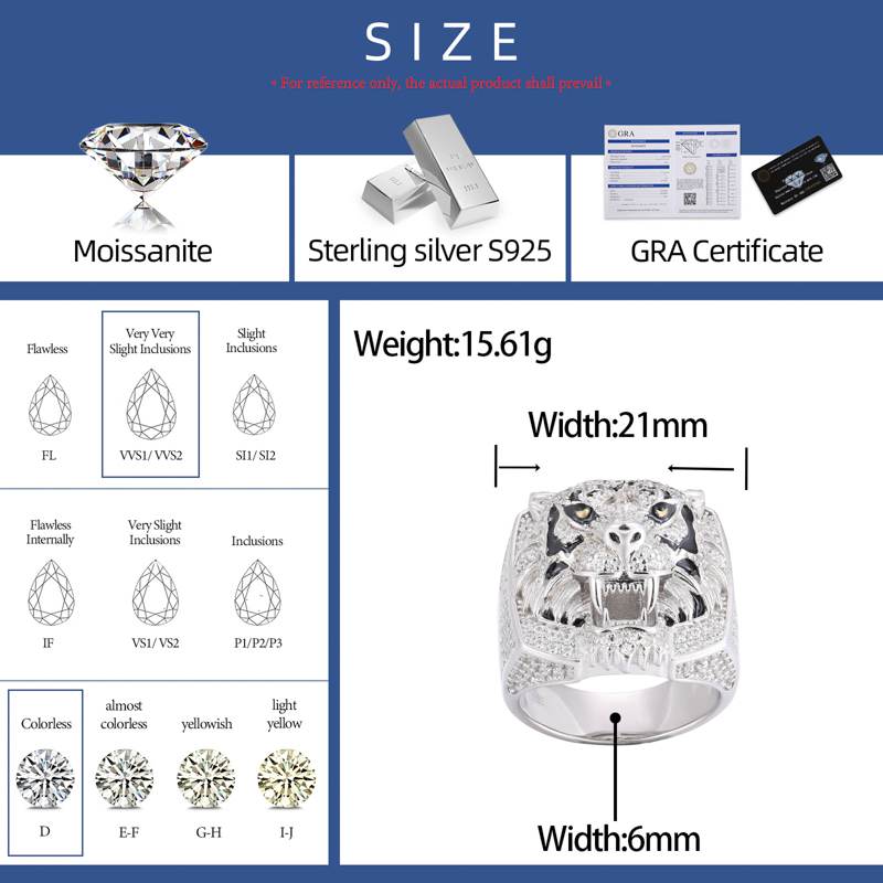 S925 Moissanite Tiger Face Ring