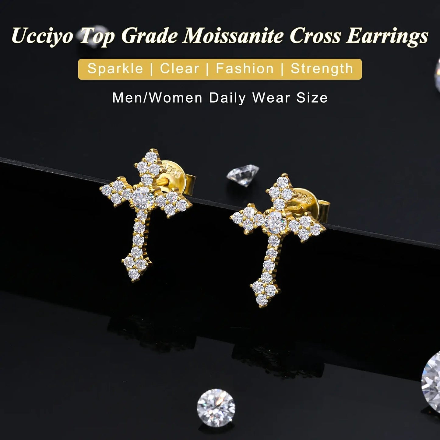 S925 Moissanite Cross Stud Earrings