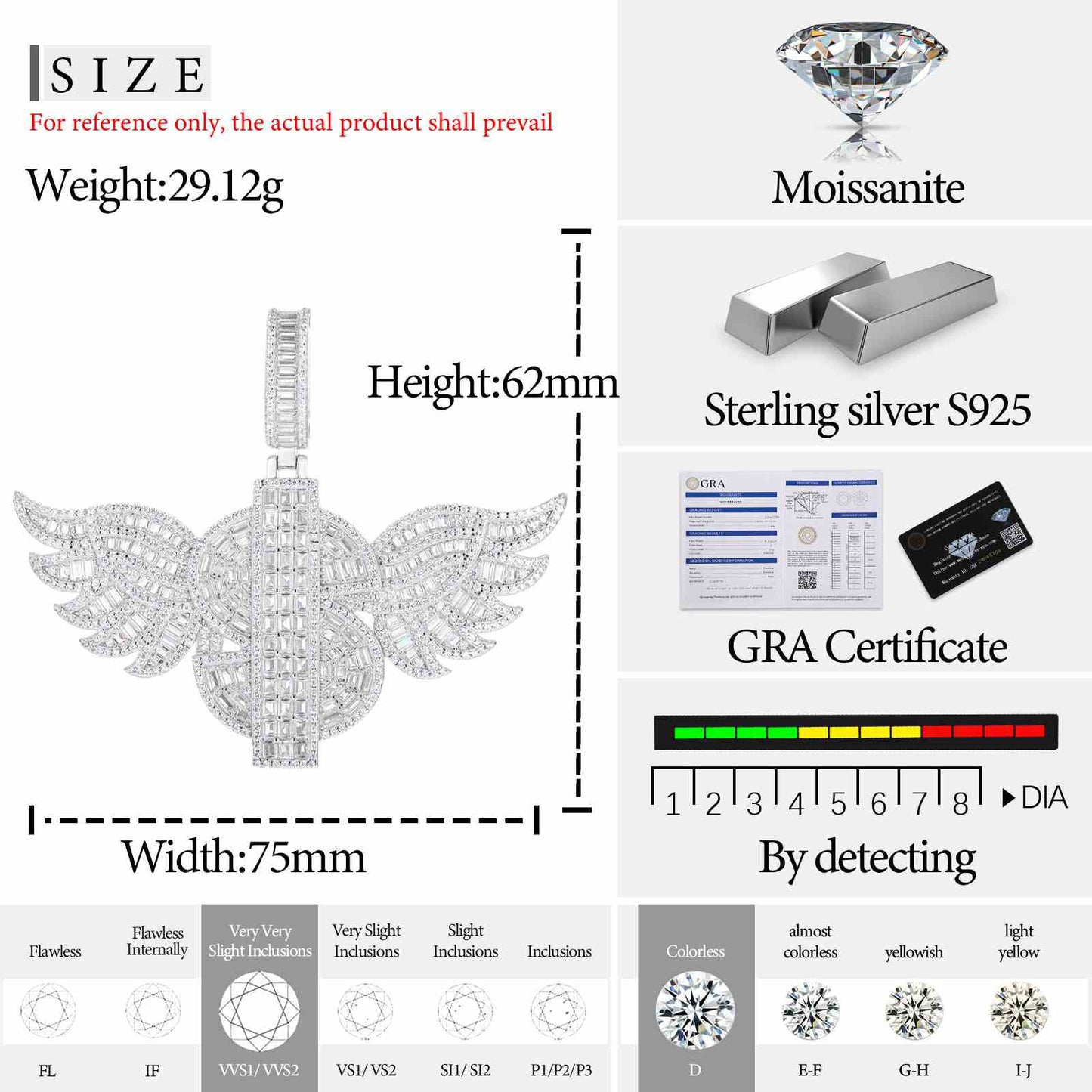 S925 Moissanite US Dollar Wing Pendant
