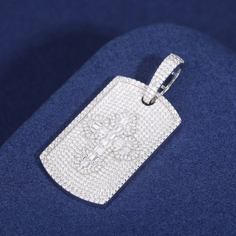 S925 Moissanite Baguette Cross Sign Dog Tag Pendant