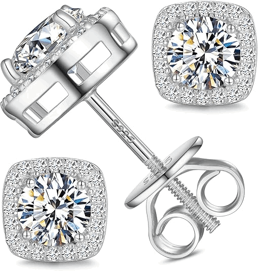 S925 Moissanite Square Halo Stud Earrings
