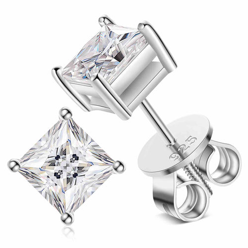 Princess Cut Moissanite Solitaire Stud Earrings
