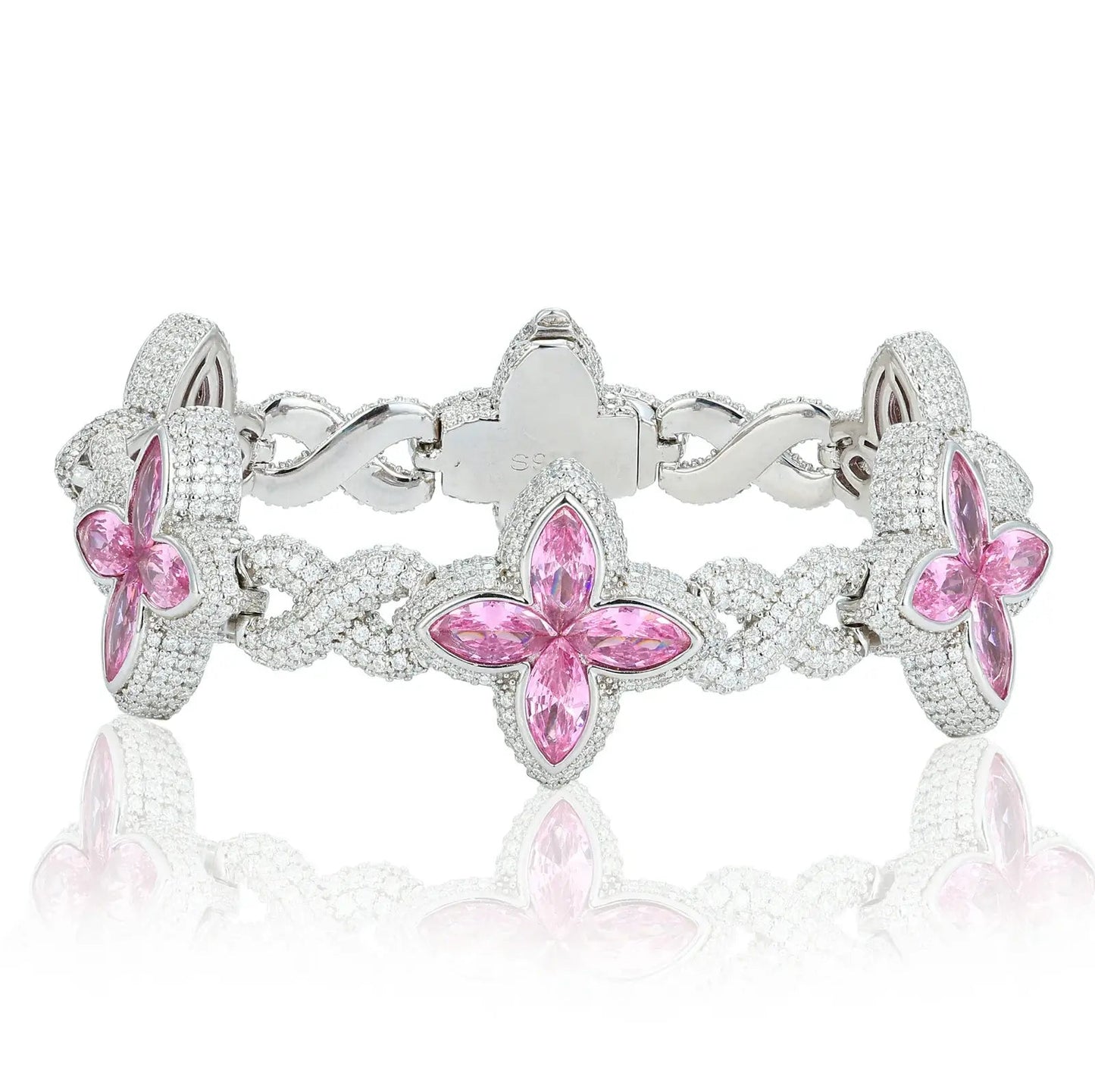21mm S925 Moissanite Coloful Four Leaf Clover Infinity Bracelet