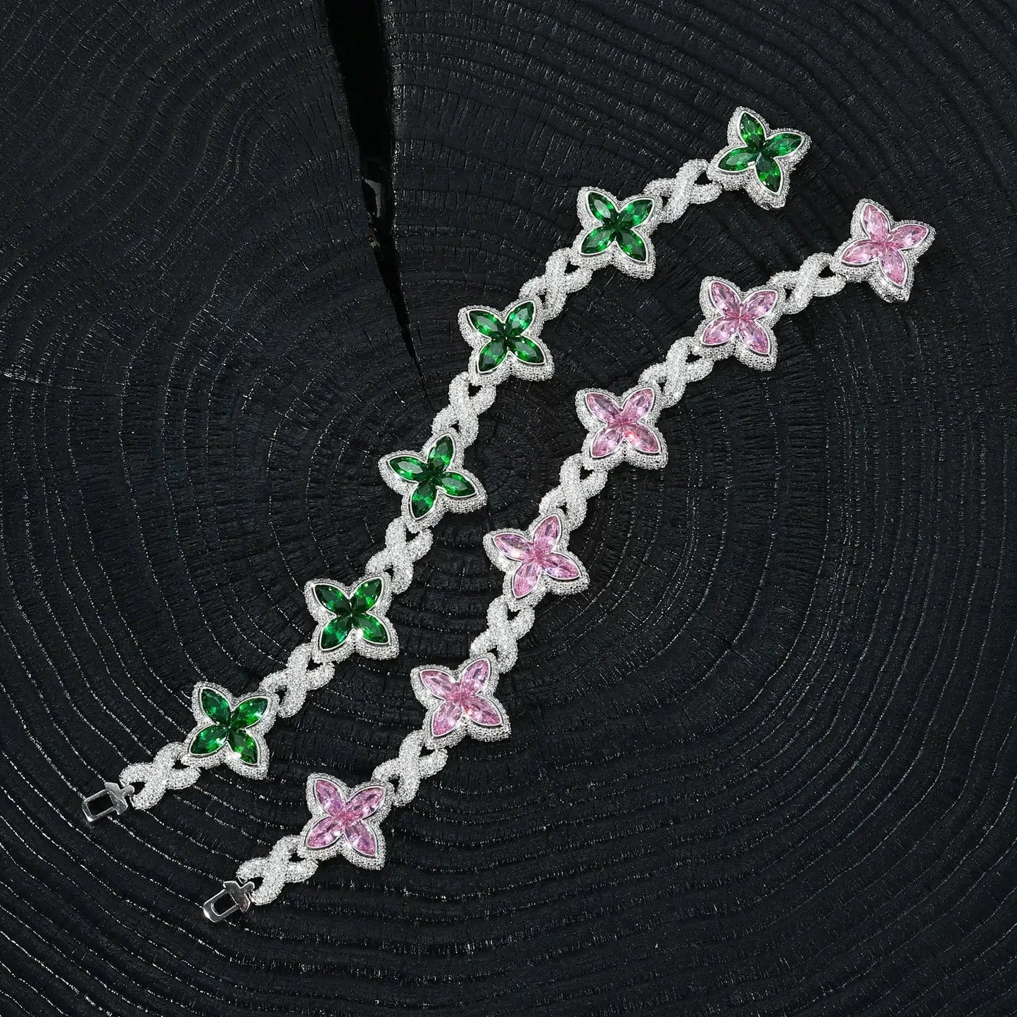 21mm S925 Moissanite Coloful Four Leaf Clover Infinity Bracelet