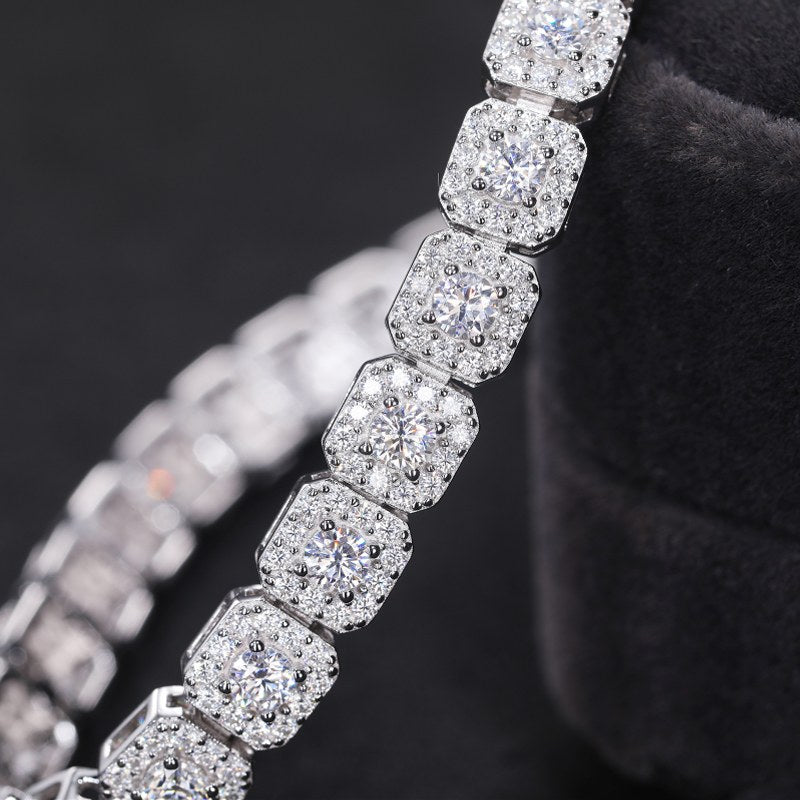 6mm S925 Moissanite Clustered Halo Tennis Bracelet