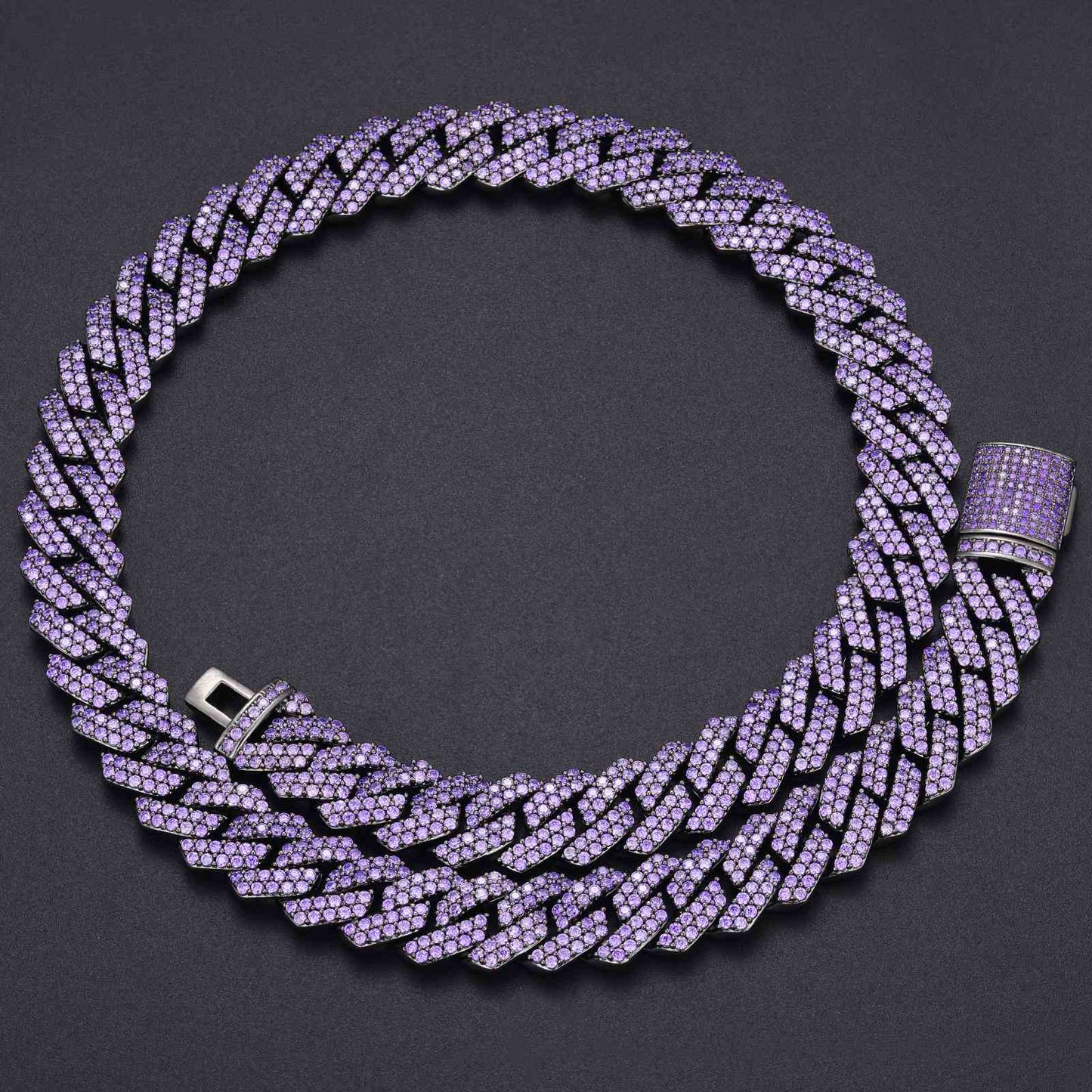 14mm 2 Rows Purple CZ Cuban Link Chain