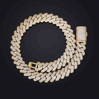 18mm Prong 3 Rows CZ Cuban Link Chain