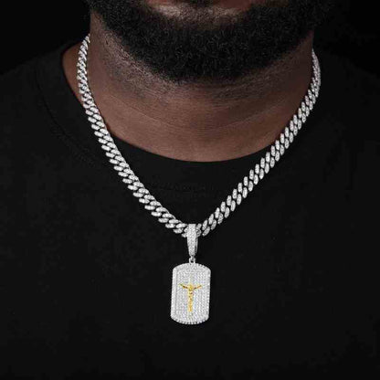 S925 Moissanite Crucifixion Dog Tag Pendant