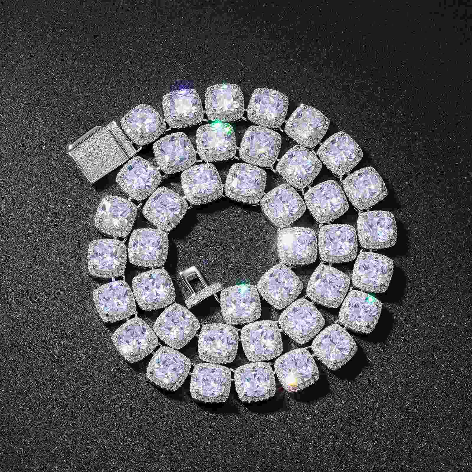 10mm Prong Cushion Cut CZ Halo Tennis Chain