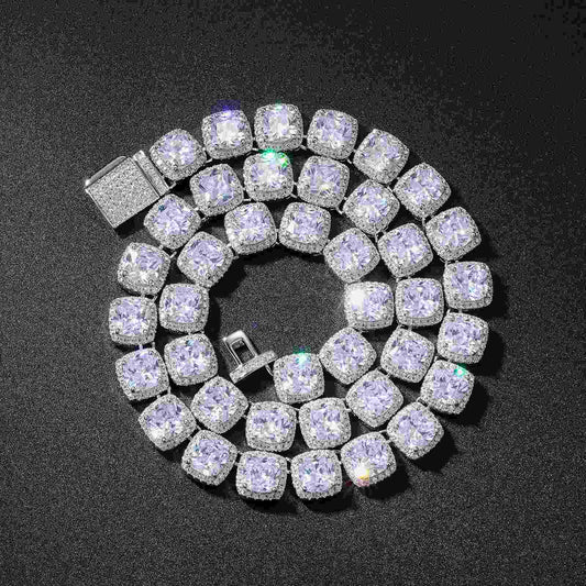 10mm Prong Cushion Cut CZ Halo Tennis Chain