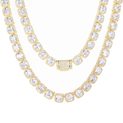 10mm Prong Cushion Cut CZ Halo Tennis Chain