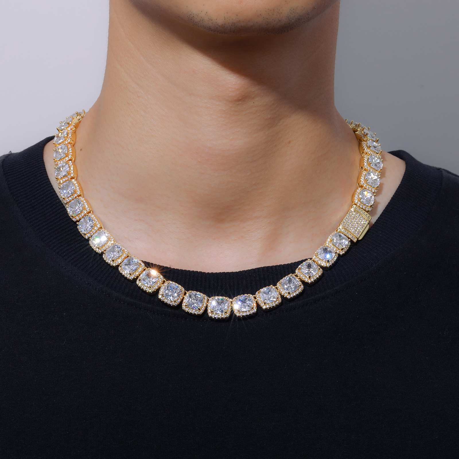 10mm Prong Cushion Cut CZ Halo Tennis Chain