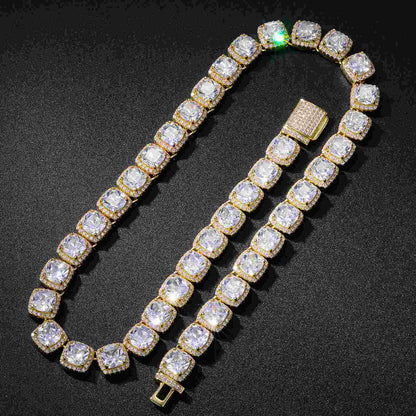 10mm Prong Cushion Cut CZ Halo Tennis Chain