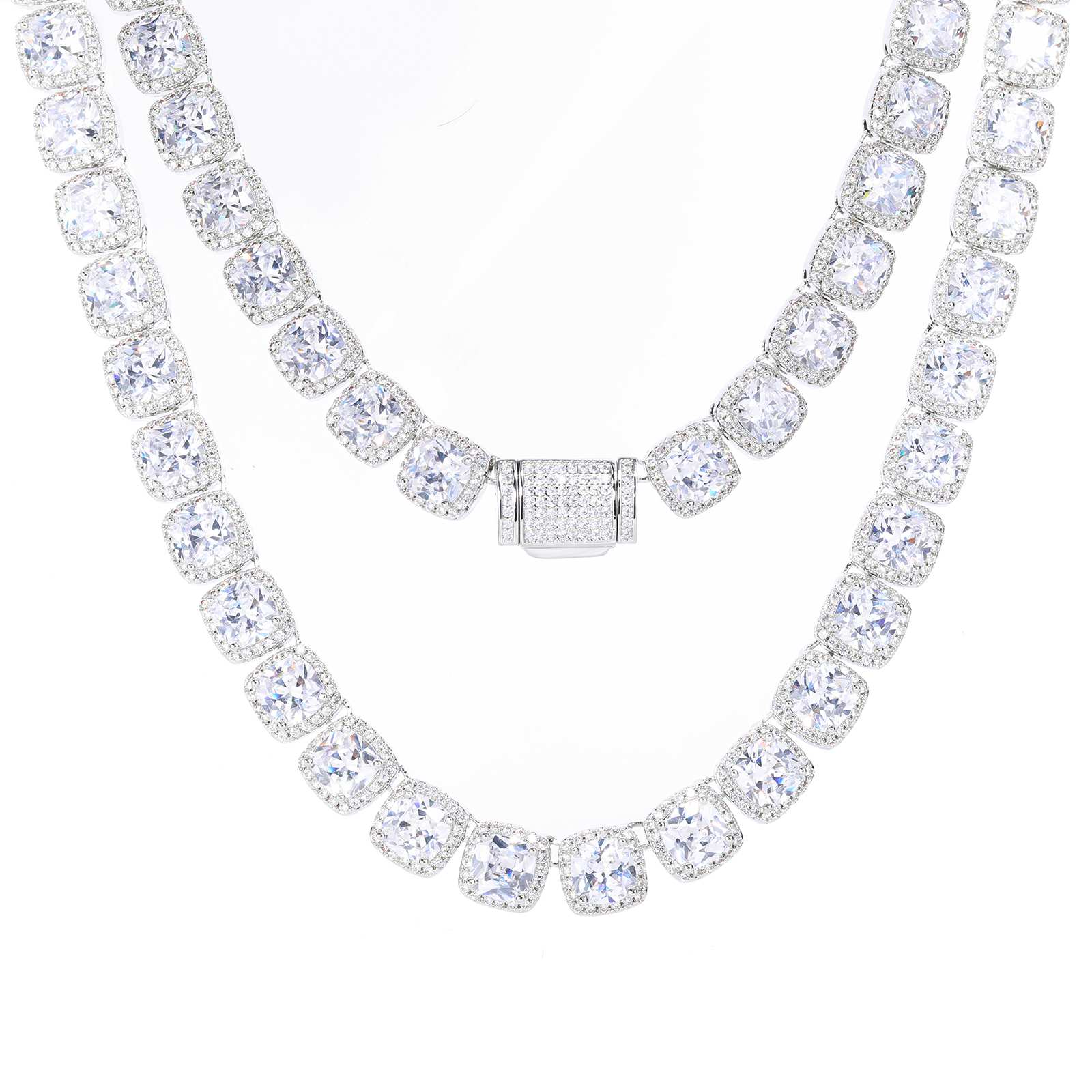 10mm Prong Cushion Cut CZ Halo Tennis Chain