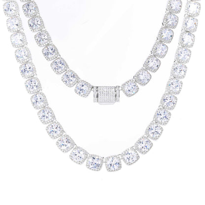 10mm Prong Cushion Cut CZ Halo Tennis Chain