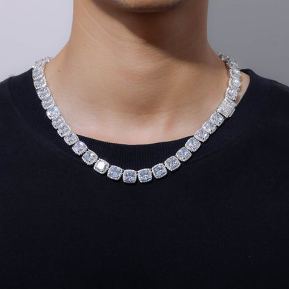 10mm Prong Cushion Cut CZ Halo Tennis Chain