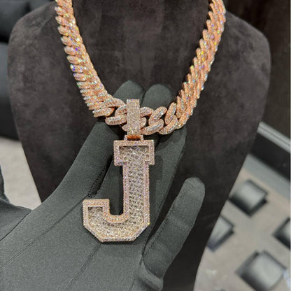 S925 Baguette Moissanite Letter J Pendant
