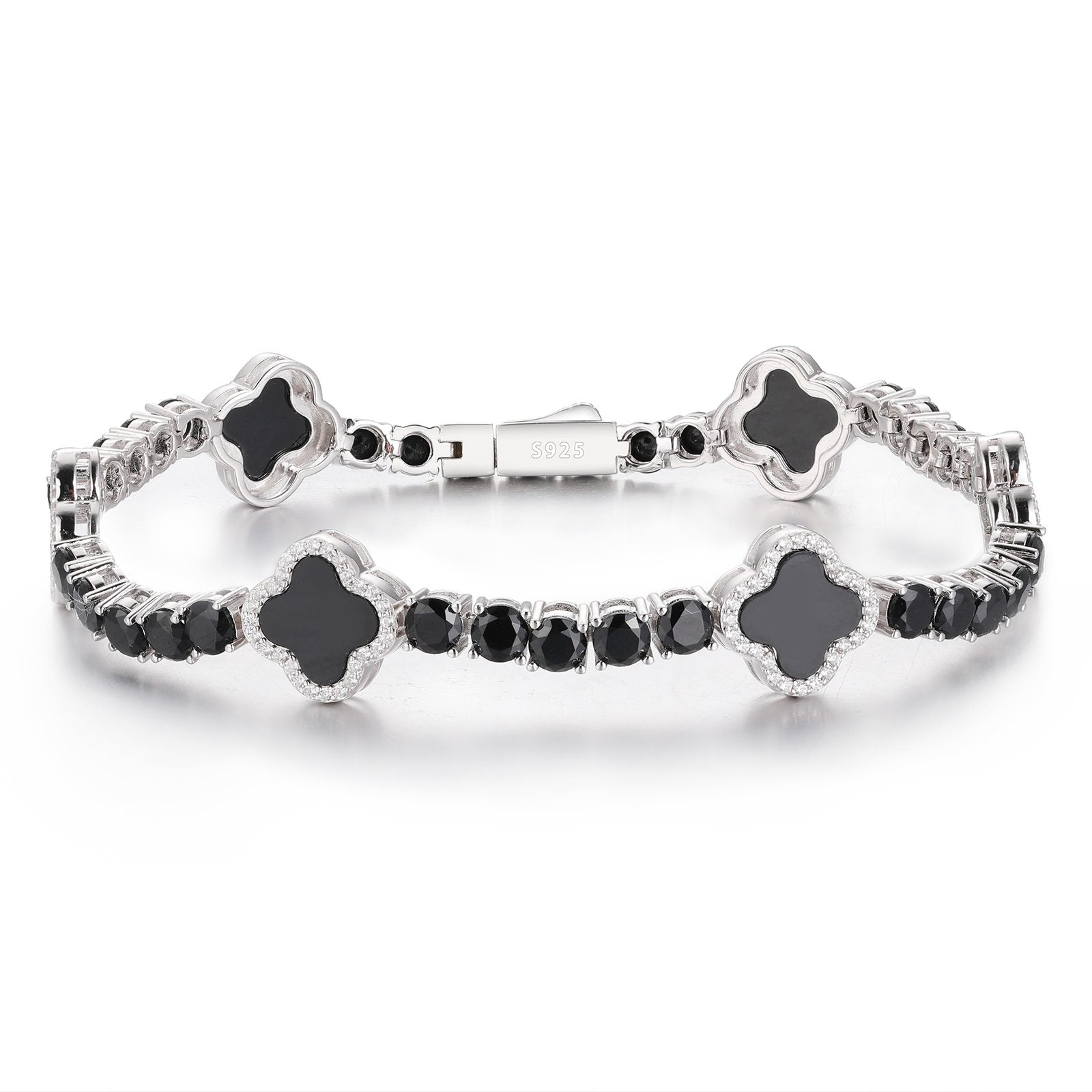 12mm S925 Moissanite Enamel Four Leaf Clover Tennis Bracelet