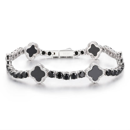 12mm S925 Moissanite Enamel Four Leaf Clover Tennis Bracelet