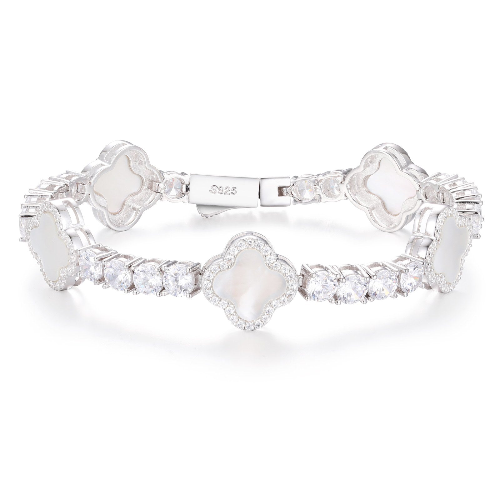 12mm S925 Moissanite Enamel Four Leaf Clover Tennis Bracelet