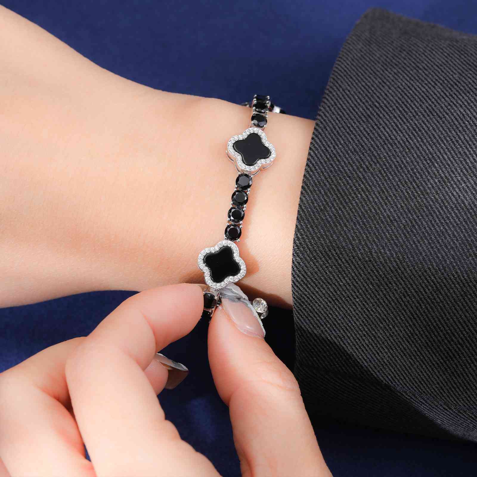 12mm S925 Moissanite Enamel Four Leaf Clover Tennis Bracelet