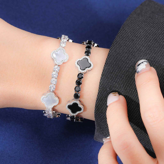 12mm S925 Moissanite Enamel Four Leaf Clover Tennis Bracelet