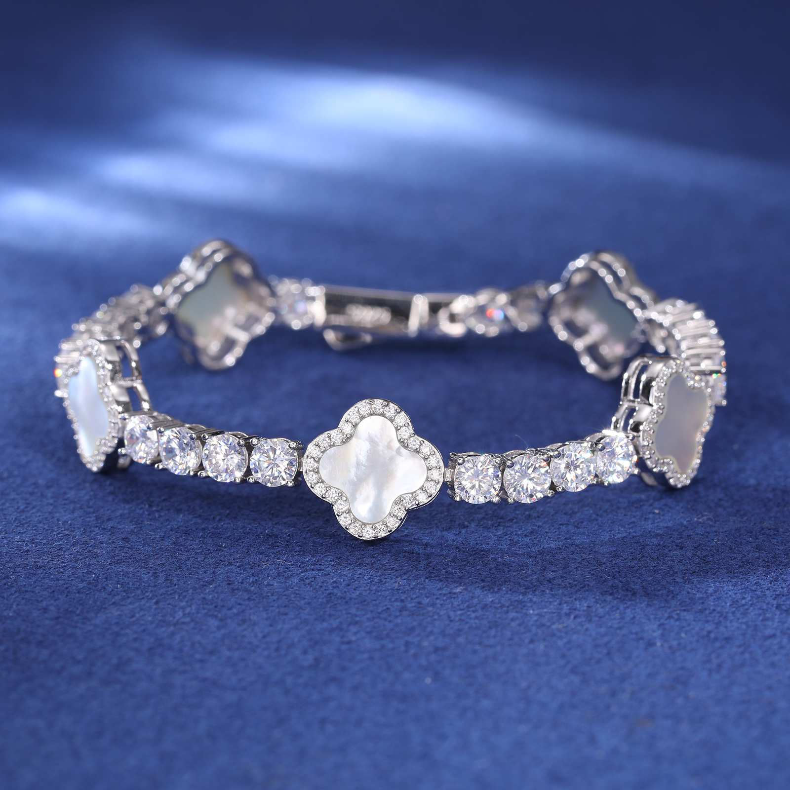 12mm S925 Moissanite Enamel Four Leaf Clover Tennis Bracelet