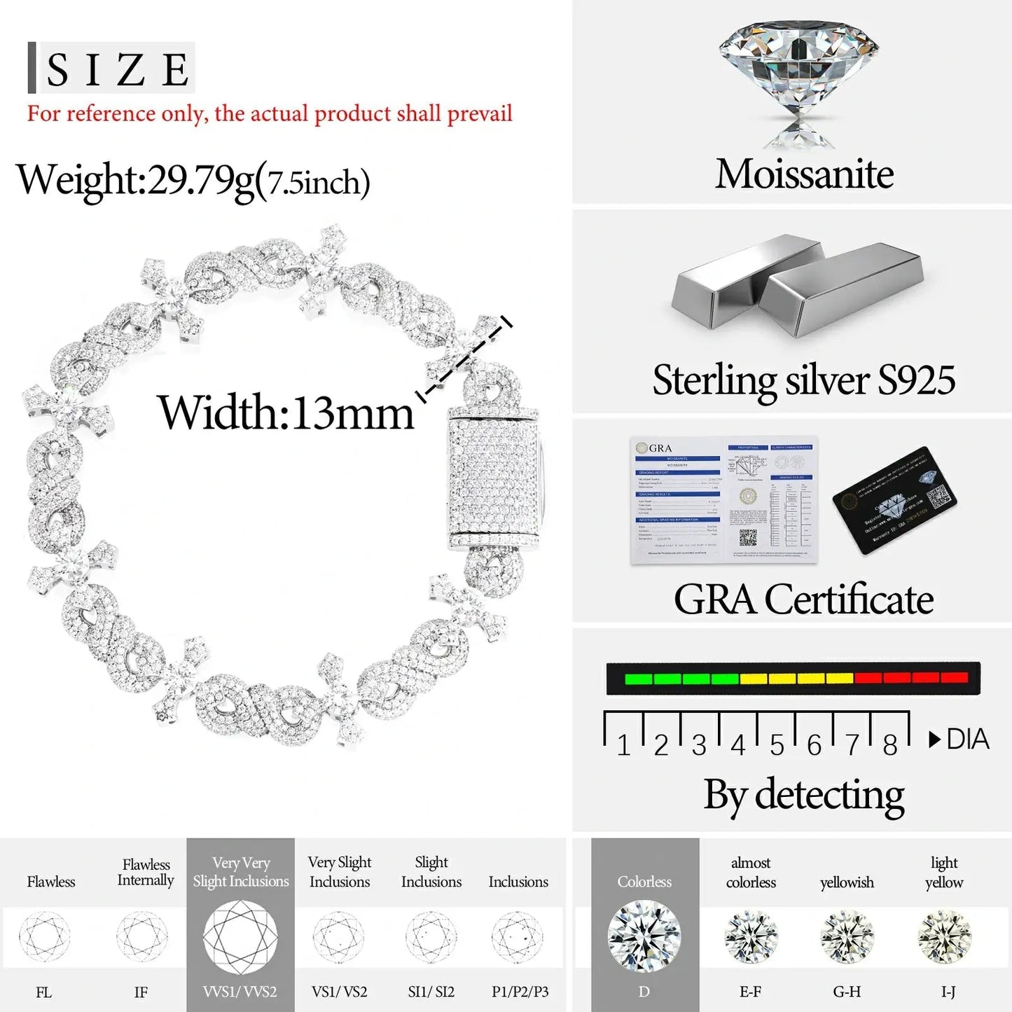 13mm S925 Moissanite Twining Infinity Cross Link Bracelet