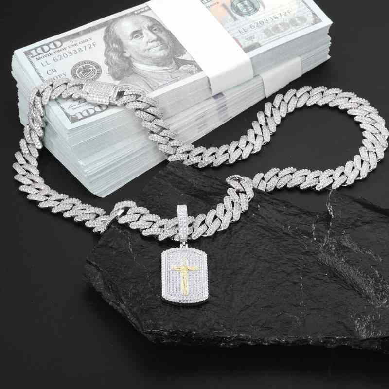 S925 Baguette Moissanite Dollar Sign Dog Tag Pendant