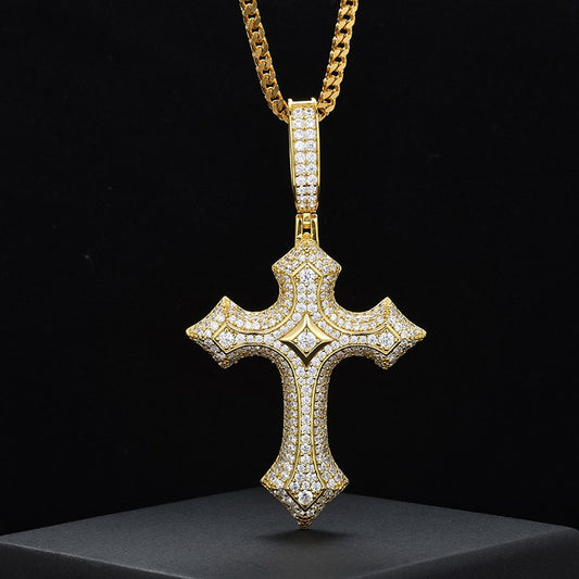 S925 Moissanite 3 Layer Flory Cross Pendant