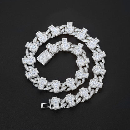 19mm S925 Moissanite Princess Cut Cross Cuban Link Chain