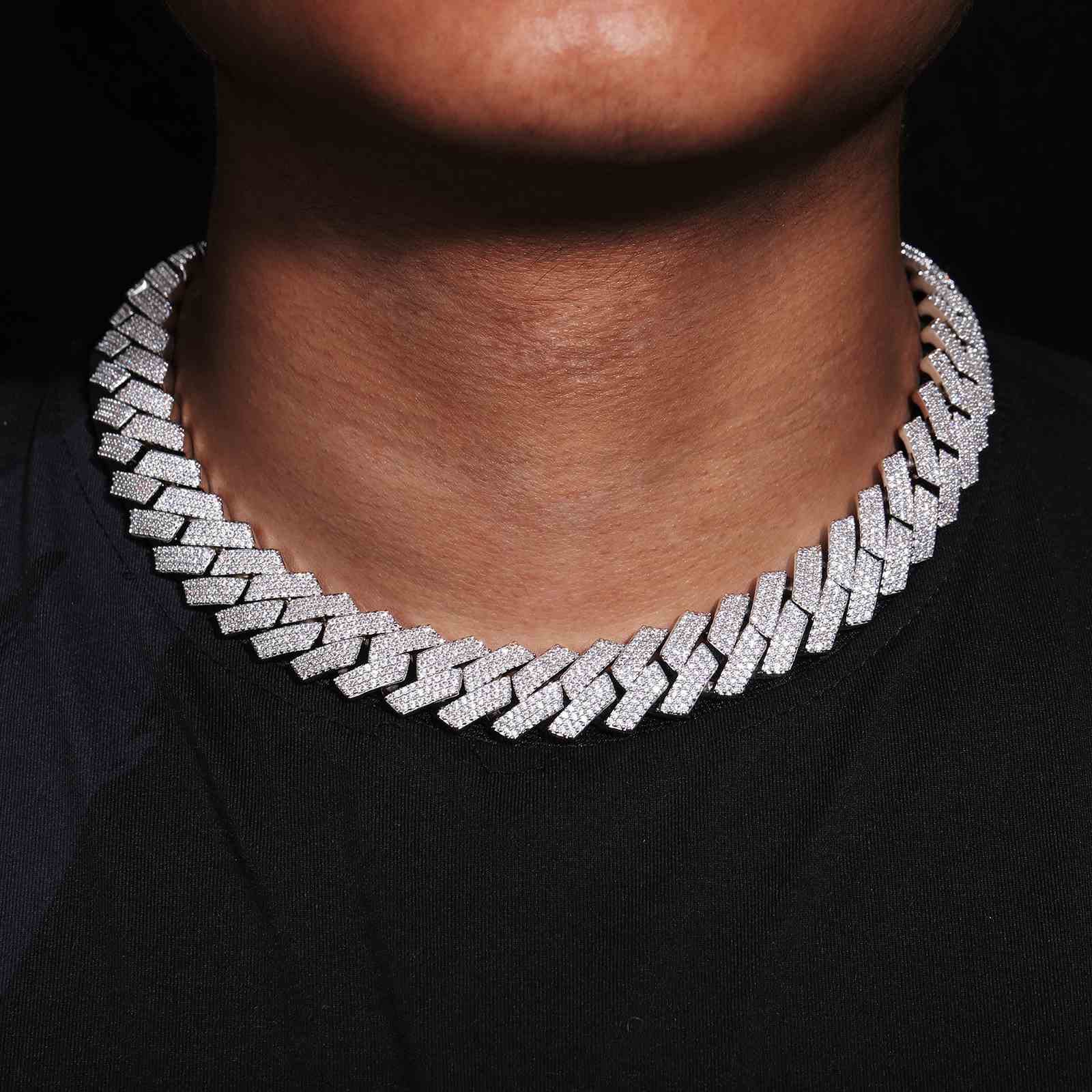 18mm Prong 3 Rows CZ Cuban Link Chain