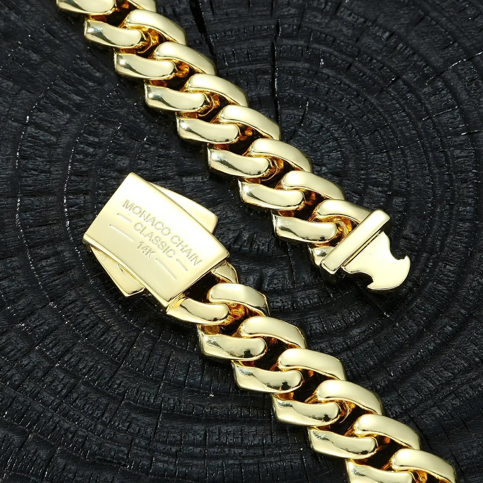 12mm Gold Monaco Cuban Link Chain - EDGE Plain Lock