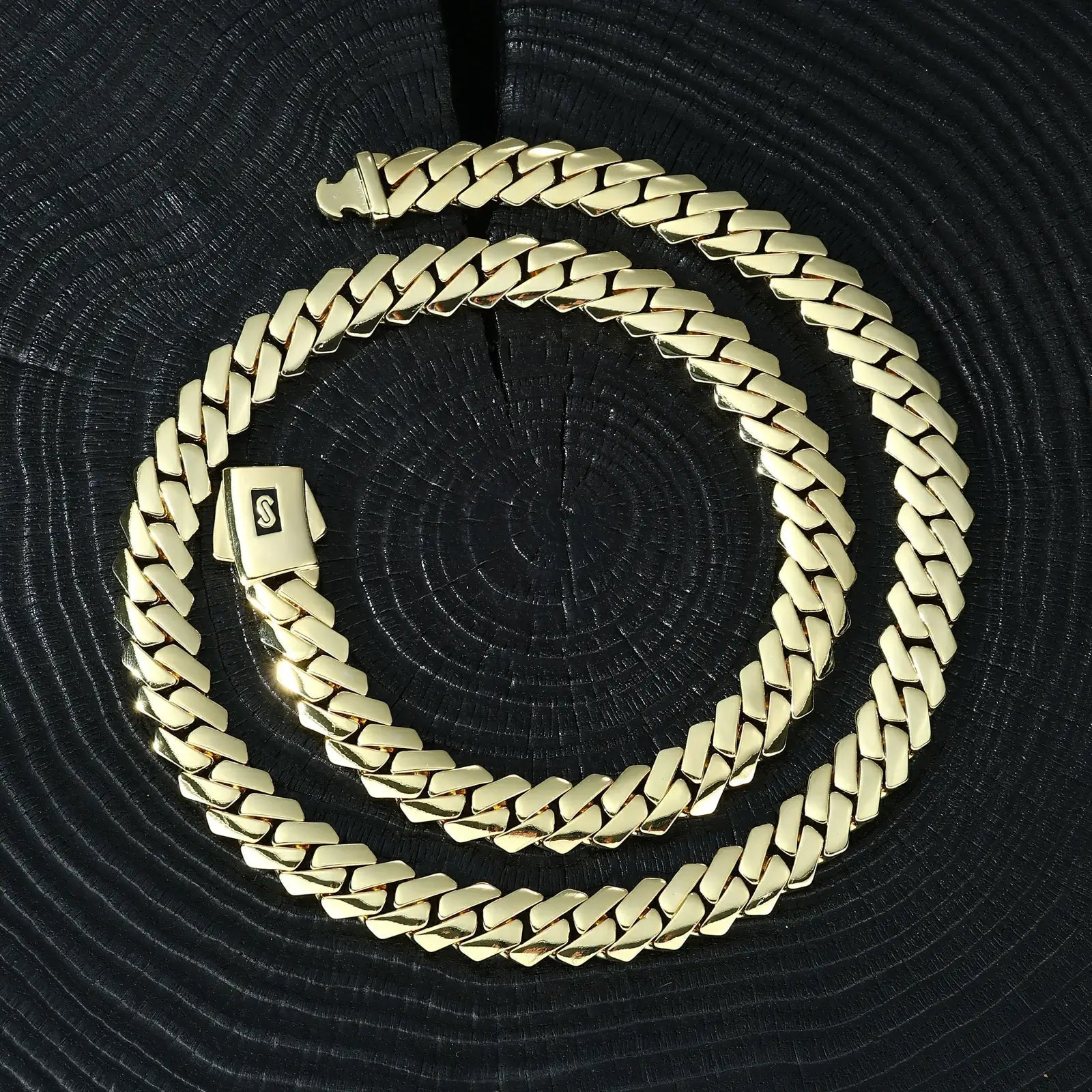 12mm Gold Monaco Cuban Link Chain - EDGE Plain Lock