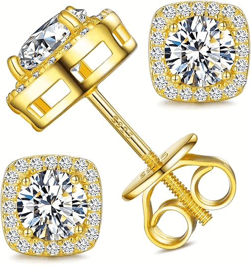 S925 Moissanite Square Halo Stud Earrings