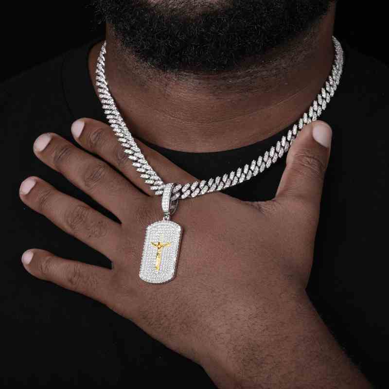 S925 Moissanite Crucifixion Dog Tag Pendant