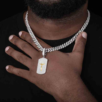 S925 Moissanite Crucifixion Dog Tag Pendant