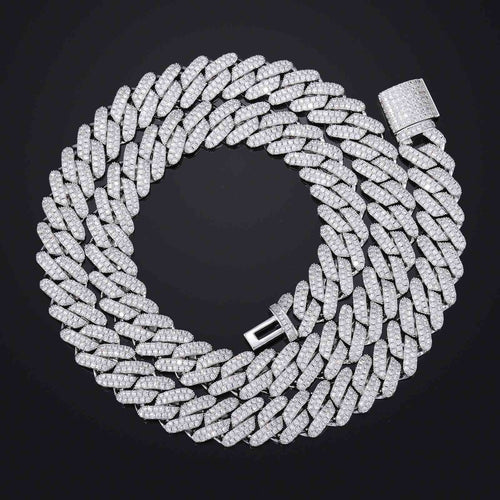 14mm 2 Rows CZ Prong Cuban Link Chain